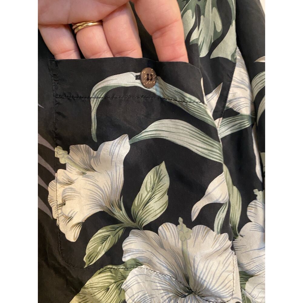 Hawaiian Silk Company Silk Shirt Button Up Short Sleeve Sz M Beach Black - Picture 6 of 7